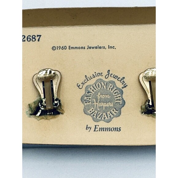 EMMONS Starburst Silver Tone Faux Pearl AB Rhinestone VTG Clip On Earrings w Box - Picture 12 of 12